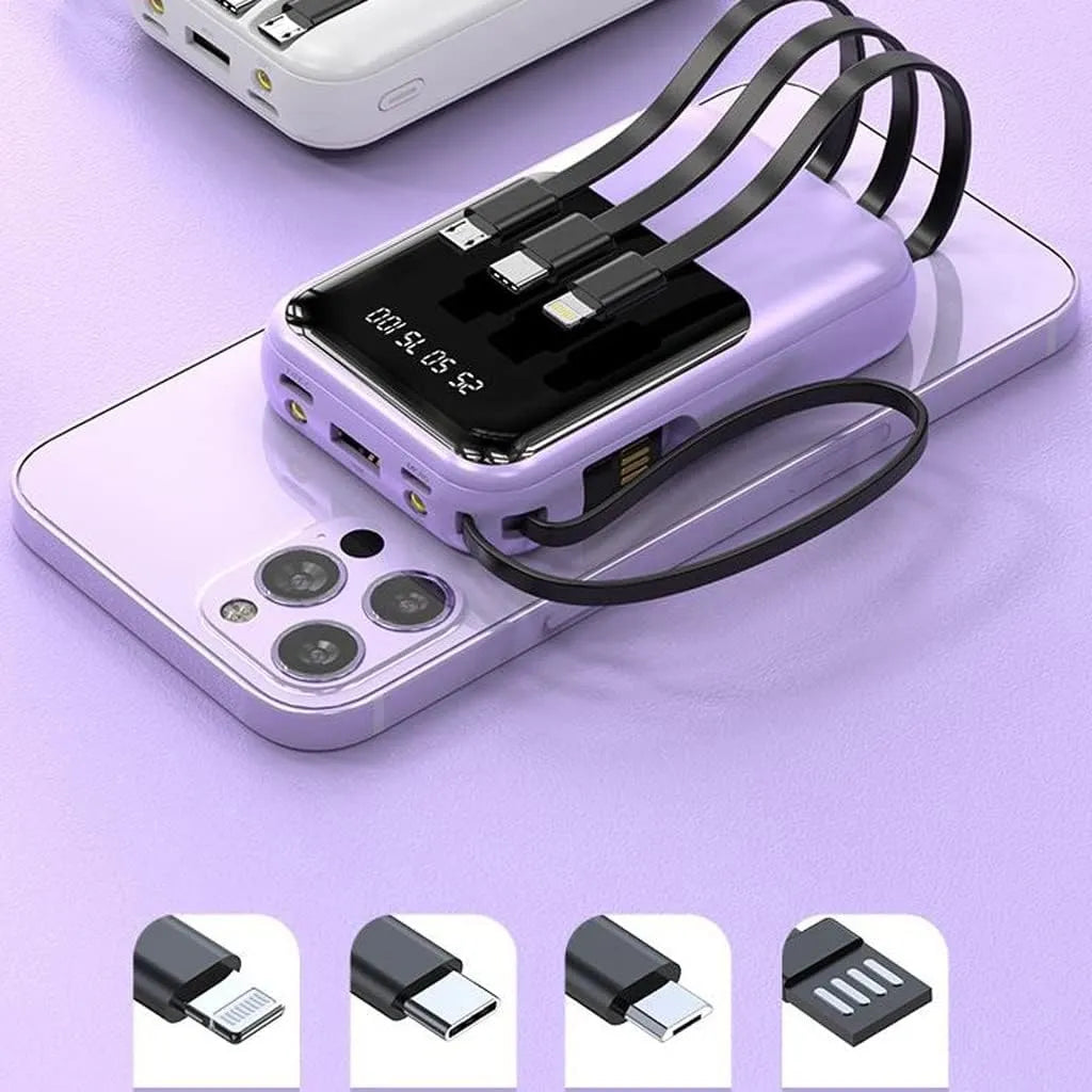 Compacte Powerbank 10 000 mAh met Ingebouwde Kabels en LED-display