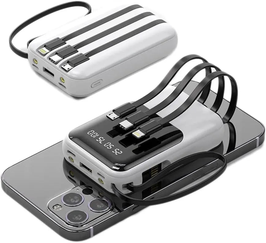 Compacte Powerbank 10 000 mAh met Ingebouwde Kabels en LED-display