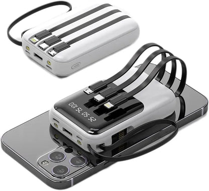 Compacte Powerbank 10 000 mAh met Ingebouwde Kabels en LED-display