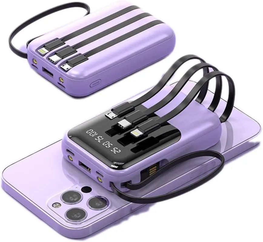 Compacte Powerbank 10 000 mAh met Ingebouwde Kabels en LED-display