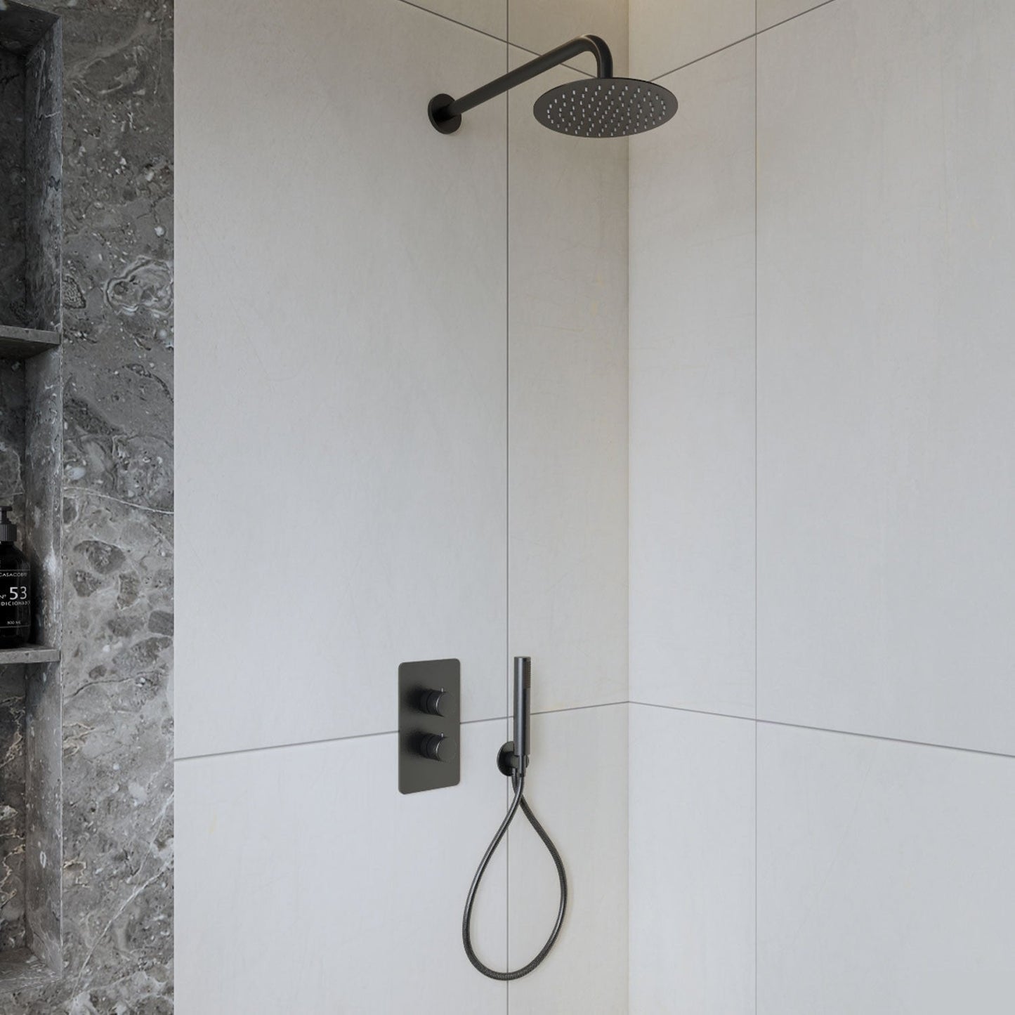 VoordeelPaleis® Inbouw Regendouche Set Creavit Aloni met Handdouche en Wanduitloop Gunmetal Grijs
