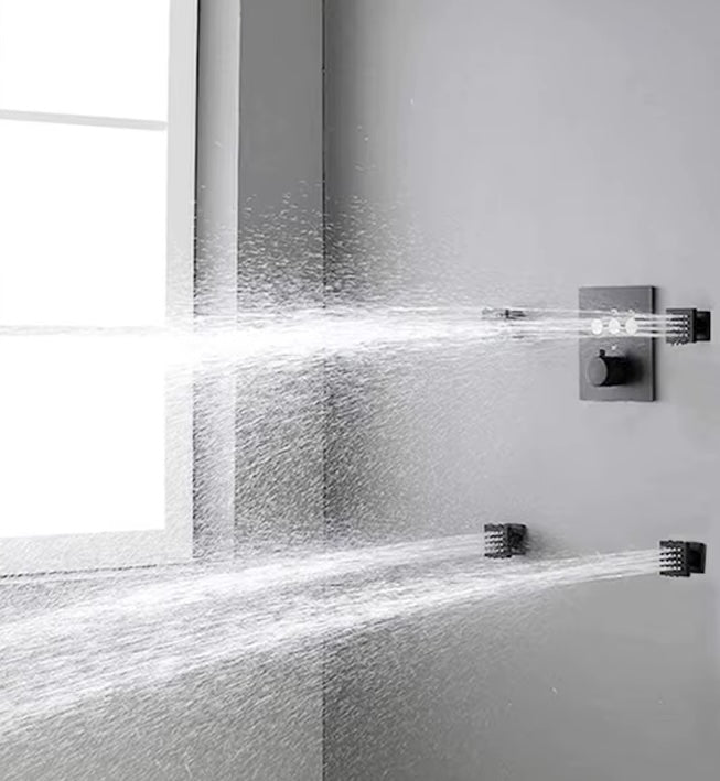 VoordeelPaleis® Inbouw douche wand massagejets set van 4 stuks mat zwart messing