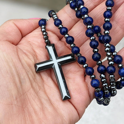 Orion Spirituele Ketting met Tijgeroog & Lapis Lazuli – Heren Rozenkrans