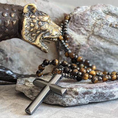 Orion Spirituele Ketting met Tijgeroog & Lapis Lazuli – Heren Rozenkrans