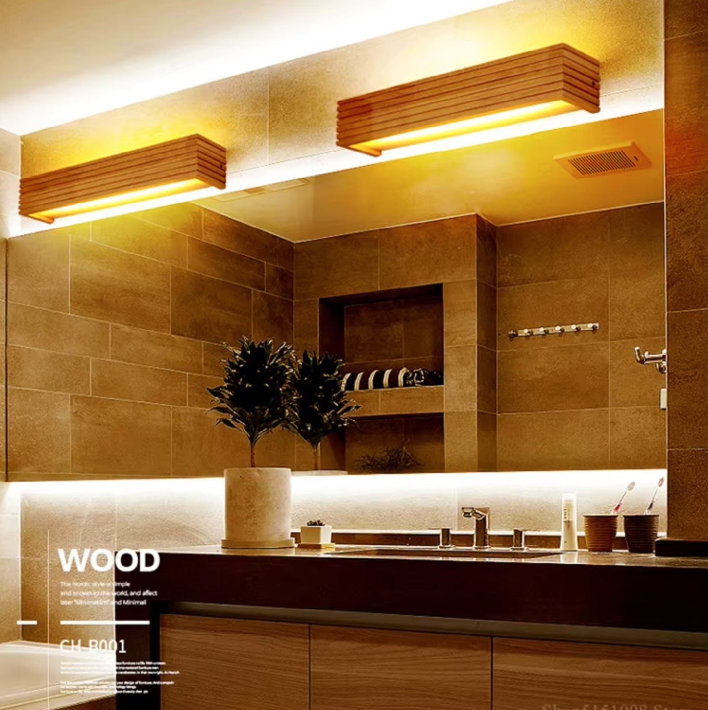 VoordeelPaleis Nordic Wandlamp Spiegellamp Hout warm licht 45 cm