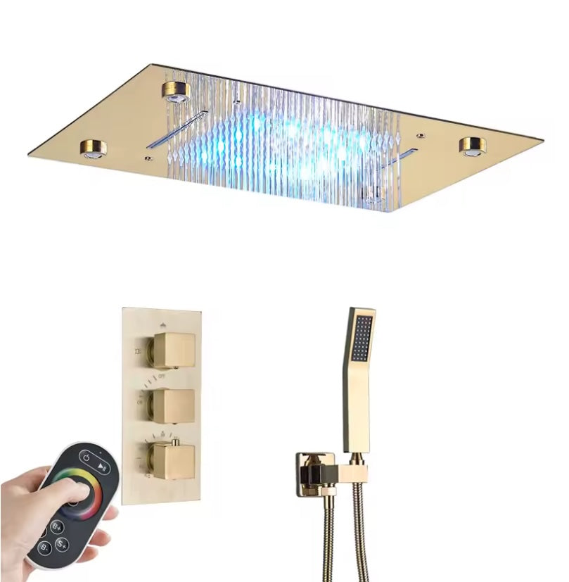 SaniSupreme Doucheset Manhattan Premium Plafond 40x80 cm regendouche vierkant 3-weg goud geborsteld
