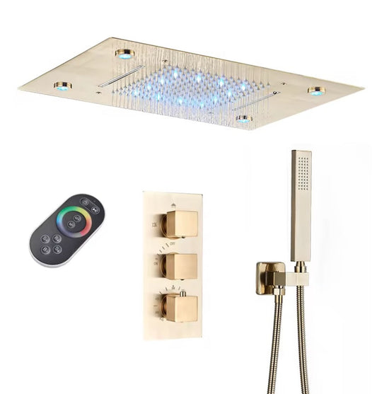 SaniSupreme Doucheset Manhattan Premium Plafond 40x80 cm regendouche vierkant 3-weg goud geborsteld