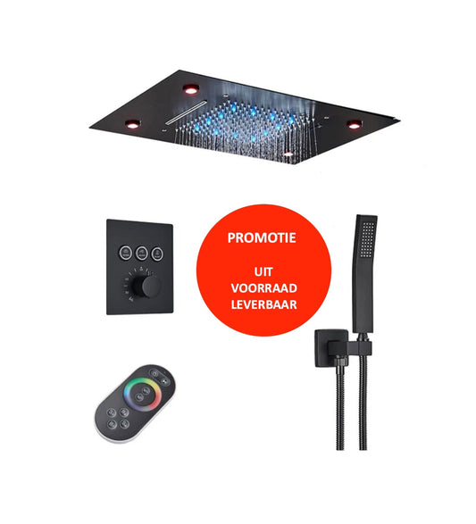 VoordeelPaleis® SmartPulse Plafond Thermostatische Doucheset Alicante 3 weg Inbouw Plafond LED regendouche La Paz Mat Zwart