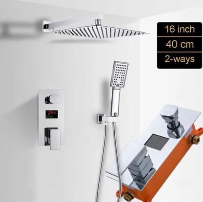 VoordeelPaleis® Doucheset Manhattan Premium de Luxe LCD 16 inch Plafond regendouche vierkant 2-weg chroom inbouw