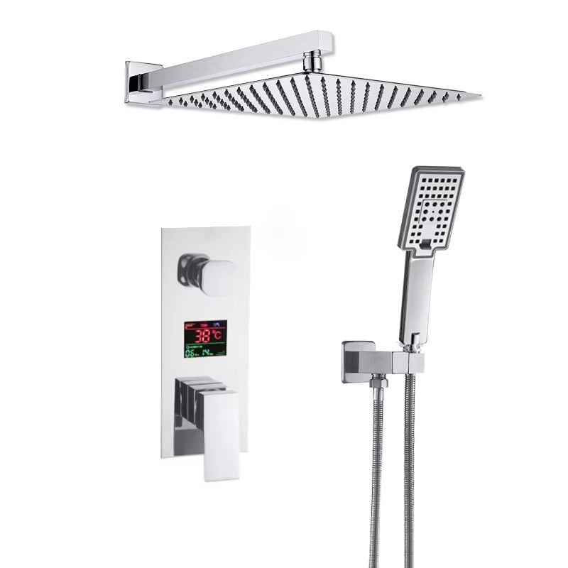 VoordeelPaleis® Doucheset Manhattan Premium de Luxe LCD 16 inch Plafond regendouche vierkant 2-weg chroom inbouw