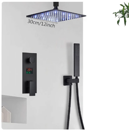 VoordeelPaleis® Doucheset Manhattan Premium HighLine 30 cm. regendouche LED vierkant 2-weg zwart inbouw