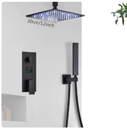 VoordeelPaleis® Doucheset Manhattan Premium HighLine 30 cm. regendouche LED vierkant 2-weg zwart inbouw