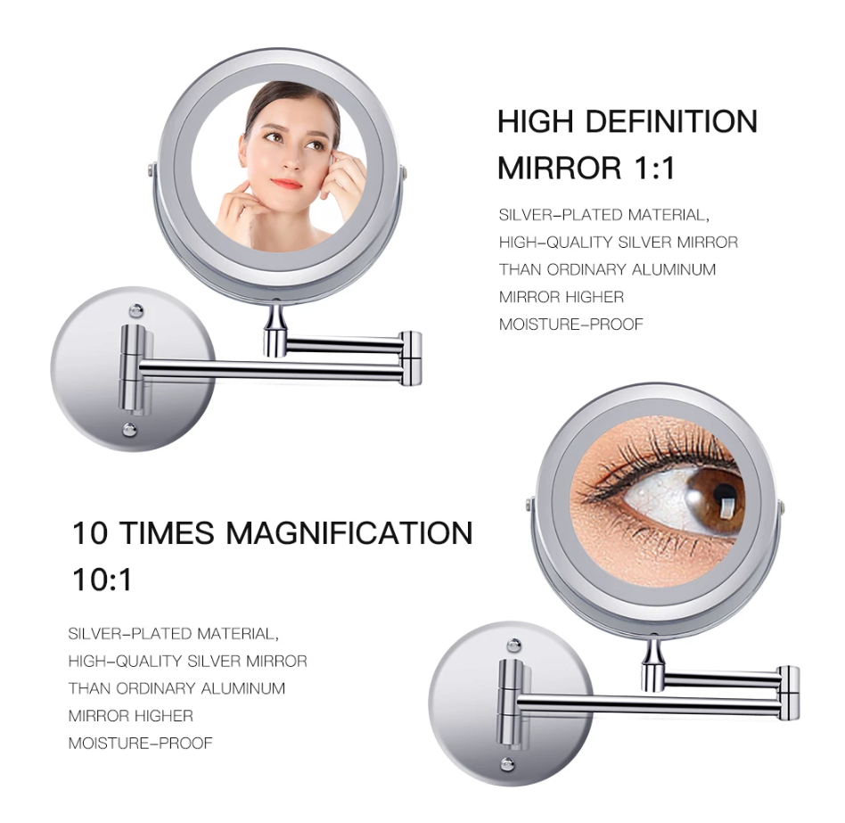 Make-up en Scheerspiegel VoordeelPaleis® Bari Ø17cm LED Verlichting USB 3x Vergroting Chroom