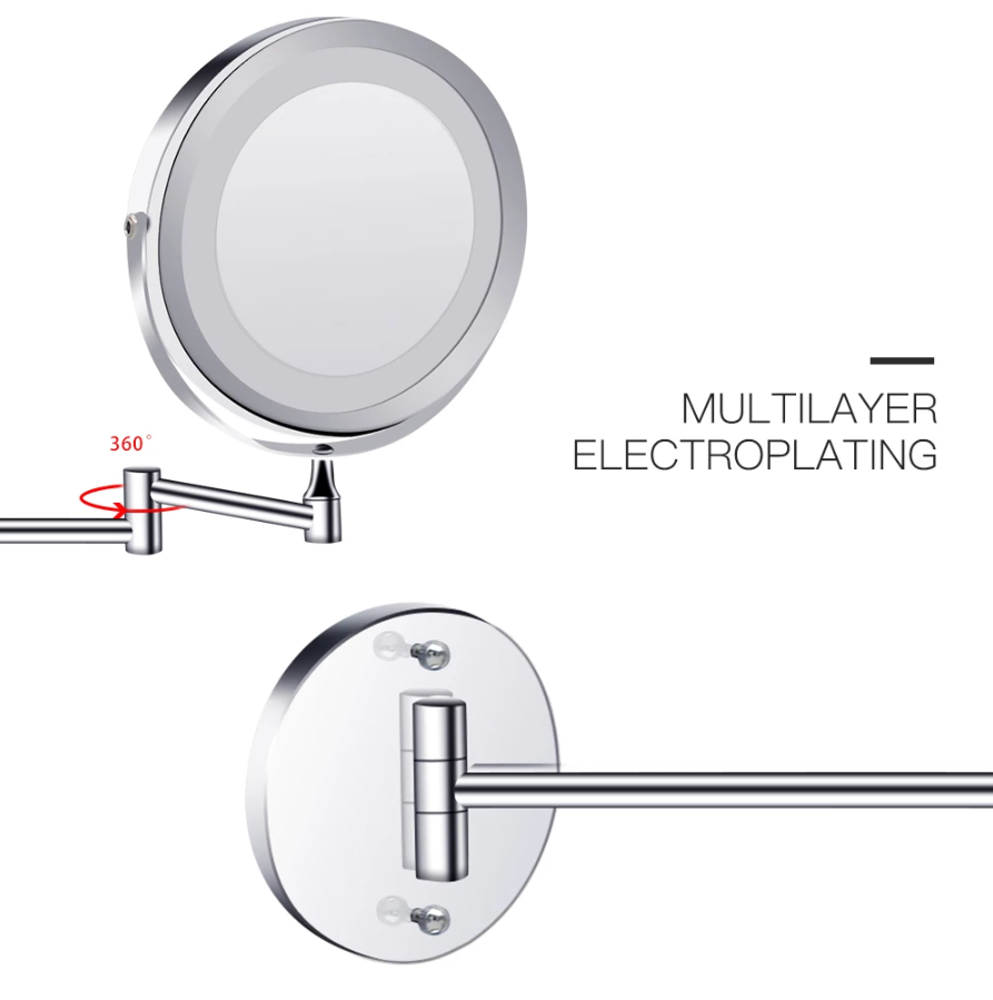 Make-up en Scheerspiegel VoordeelPaleis® Bari Ø17cm LED Verlichting USB 3x Vergroting Chroom