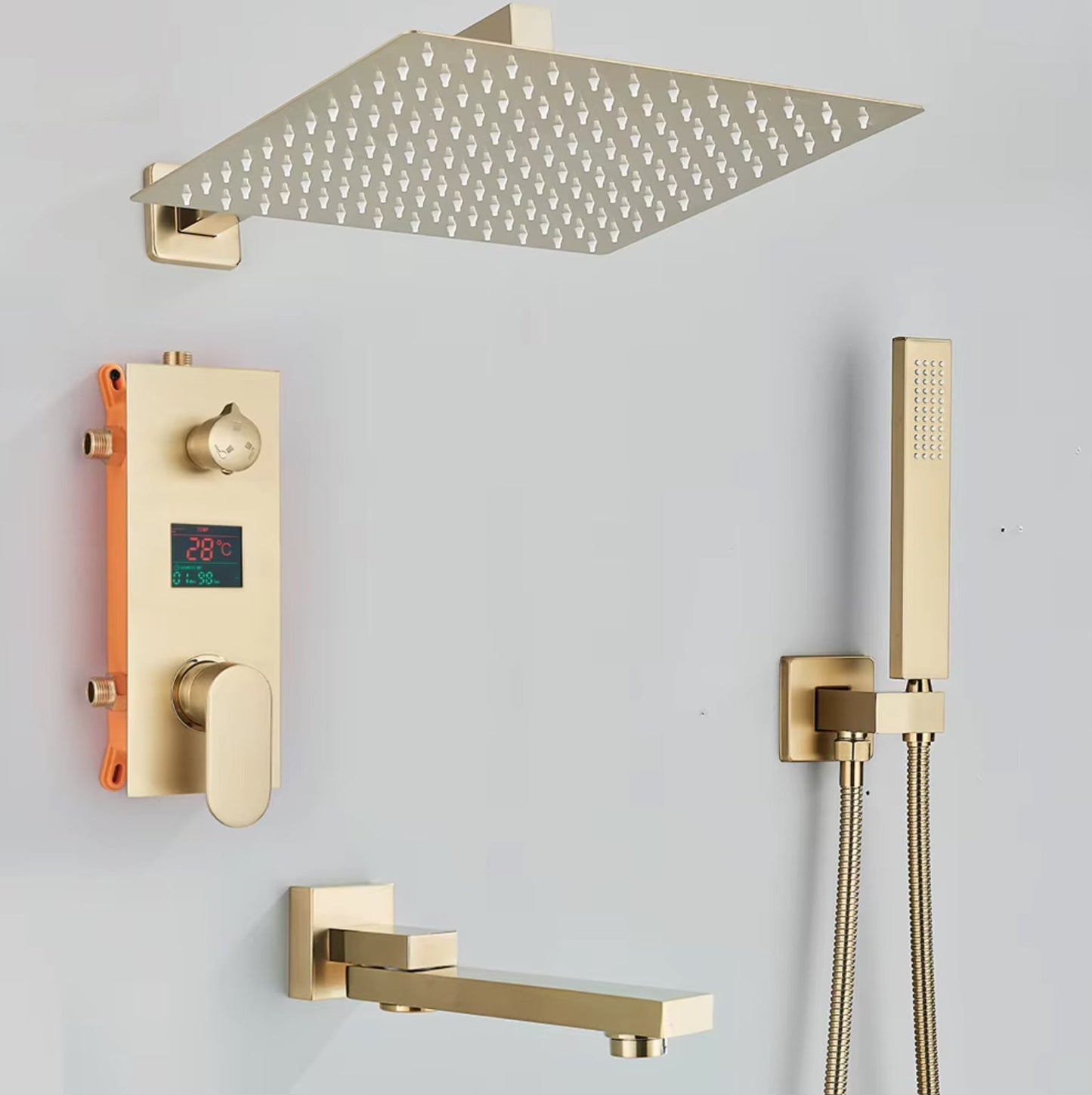 VoordeelPaleis® Doucheset Premium de Luxe LCD 40 cm. regendouche vierkant 3-weg Geborsteld Goud