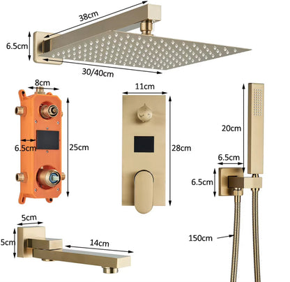 VoordeelPaleis® Doucheset Premium de Luxe LCD 40 cm. regendouche vierkant 3-weg Geborsteld Goud