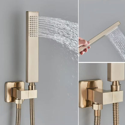 VoordeelPaleis® Doucheset Manhattan Premium de Luxe LCD 30 cm. regendouche vierkant 3-weg Geborsteld Goud
