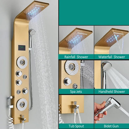 Douchepaneel Regendouche VoordeelPaleis® Palermo LCD Premium Goud Brushed