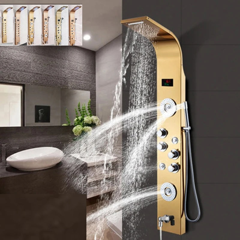 Douchepaneel Regendouche VoordeelPaleis® Palermo LCD Premium Goud Brushed