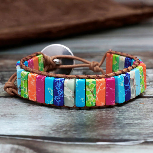Lederen Chakra armband - Handgemaakt