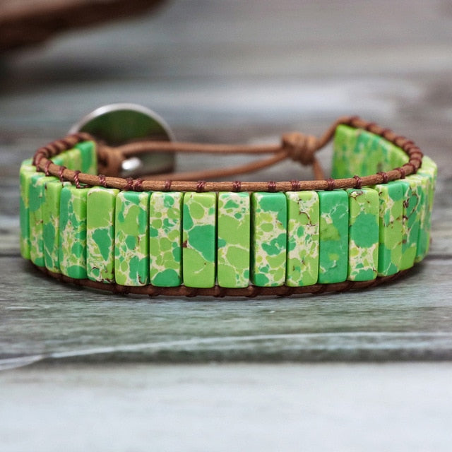 Lederen Chakra armband - Handgemaakt
