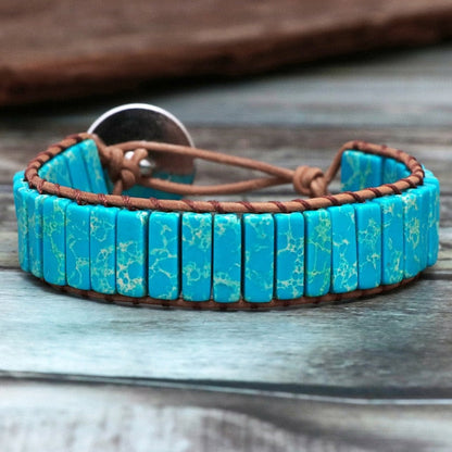 Lederen Chakra armband - Handgemaakt