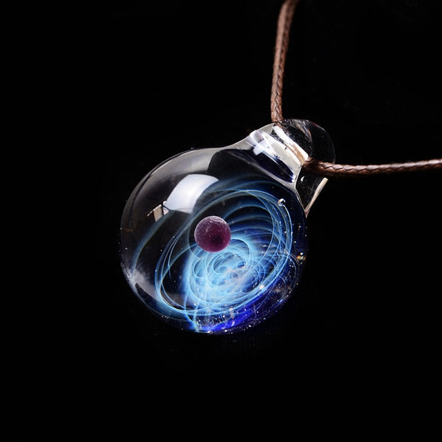 Schitterende Ketting met Handgeblazen Glashanger - Kettinghanger - Heelal - Sterren