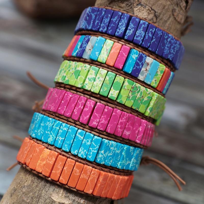 Lederen Chakra armband - Handgemaakt