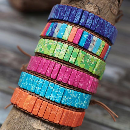 Lederen Chakra armband - Handgemaakt