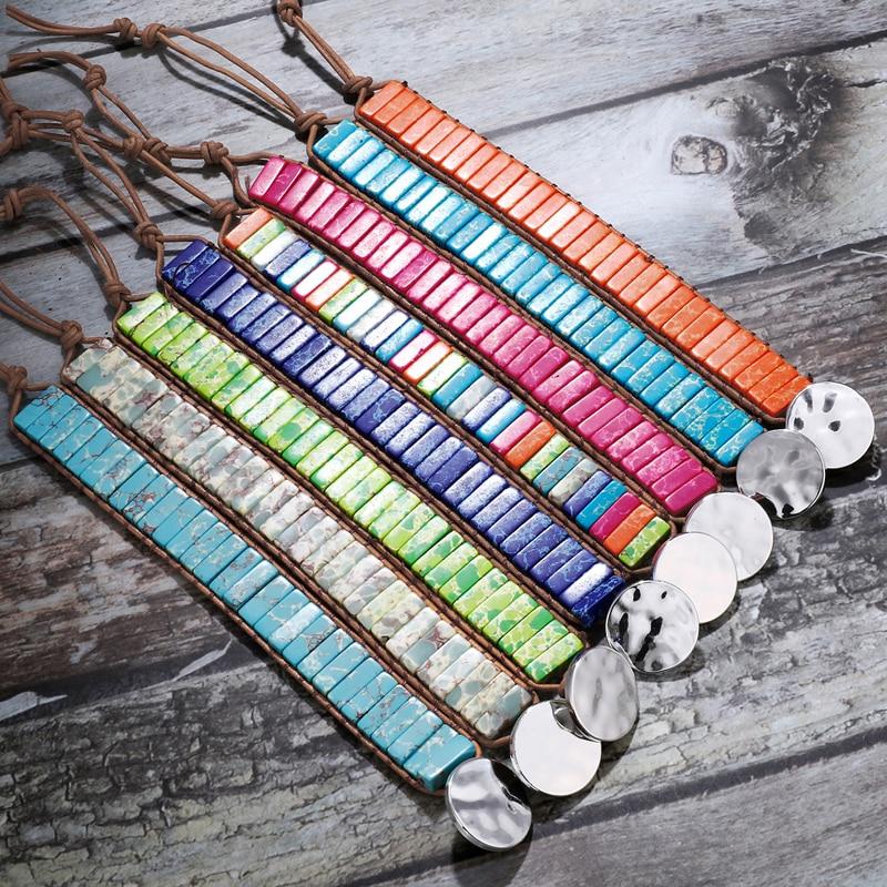 Lederen Chakra armband - Handgemaakt