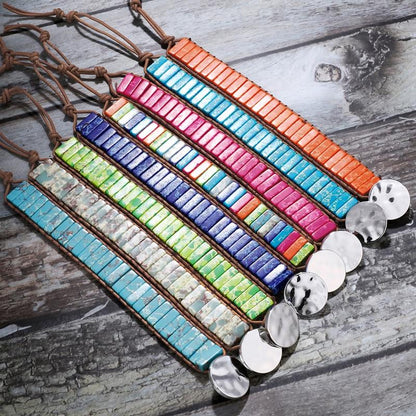 Lederen Chakra armband - Handgemaakt