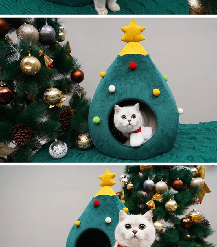Kerst Kattenmand voor de feestdagen | Warme schattige mand voor Kerstmis