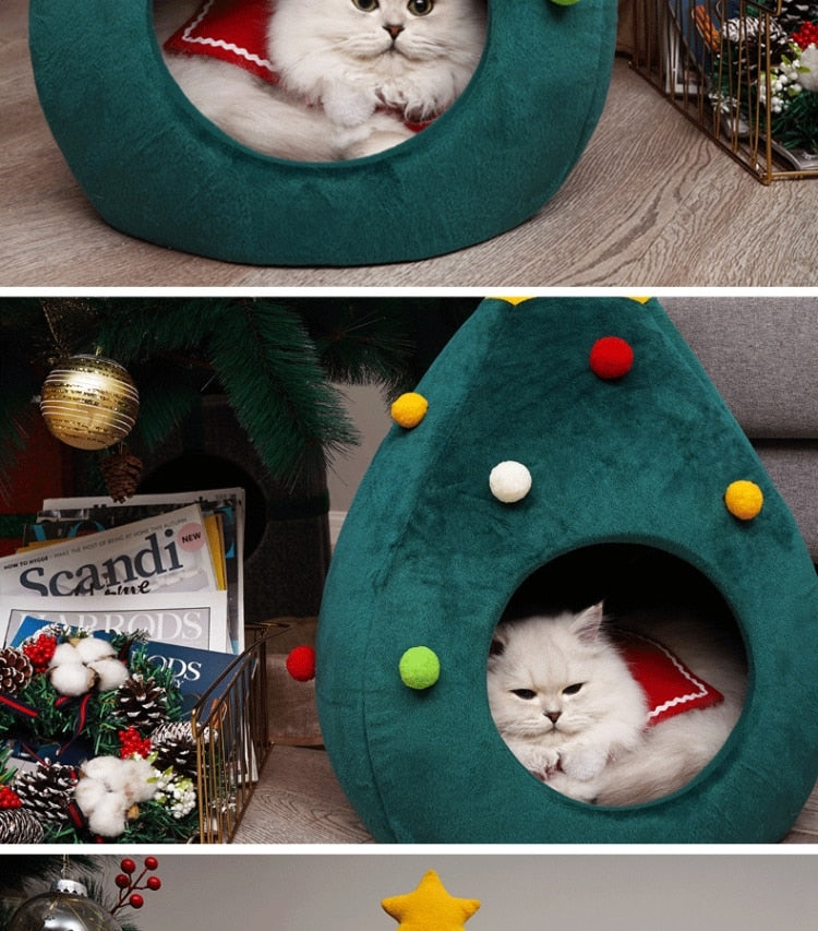 Kerst Kattenmand voor de feestdagen | Warme schattige mand voor Kerstmis