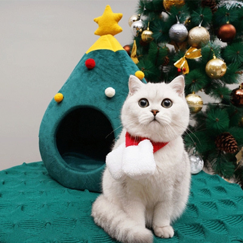Kerst Kattenmand voor de feestdagen | Warme schattige mand voor Kerstmis
