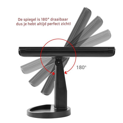 Make-up spiegel met LED verlichting en 1-, 2-, 3-, en 10-voudige vergroting!