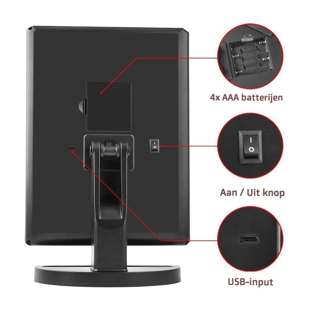 Make-up spiegel met LED verlichting en 1-, 2-, 3-, en 10-voudige vergroting!