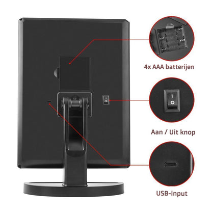 Make-up spiegel met LED verlichting en 1-, 2-, 3-, en 10-voudige vergroting!