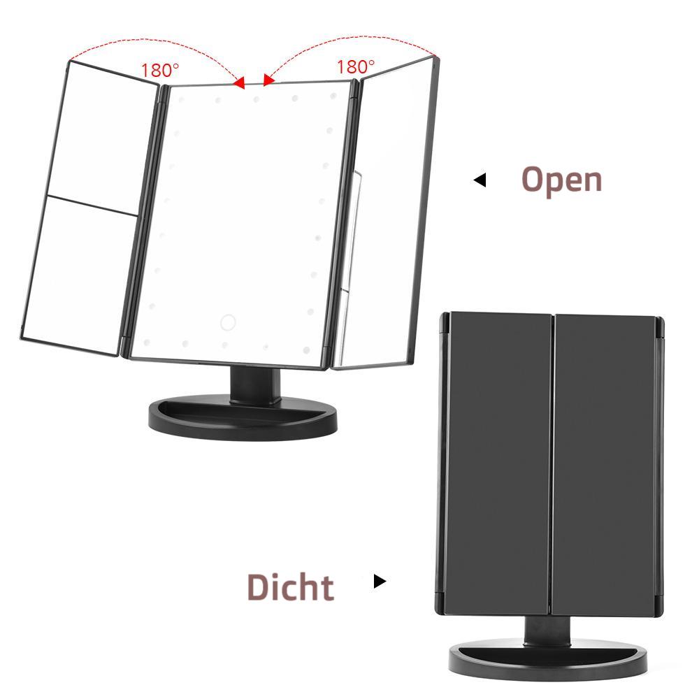 Make-up spiegel met LED verlichting en 1-, 2-, 3-, en 10-voudige vergroting!