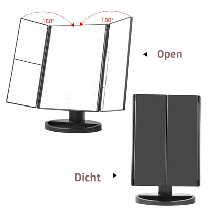 Make-up spiegel met LED verlichting en 1-, 2-, 3-, en 10-voudige vergroting!