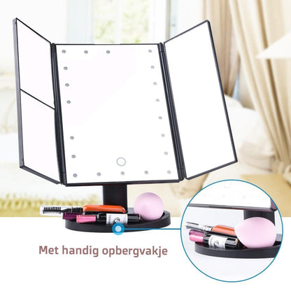 Make-up spiegel met LED verlichting en 1-, 2-, 3-, en 10-voudige vergroting!