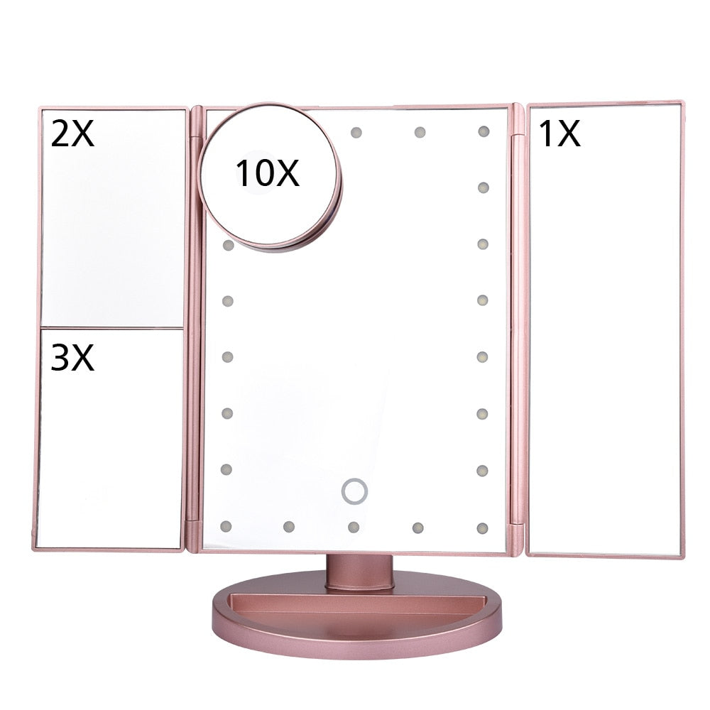 Make-up spiegel met LED verlichting en 1-, 2-, 3-, en 10-voudige vergroting!