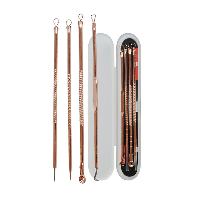 Professionele 4 Delige Mee-eters & Acne Verwijderen Set | Comedonenlepels in luxe opbergcase