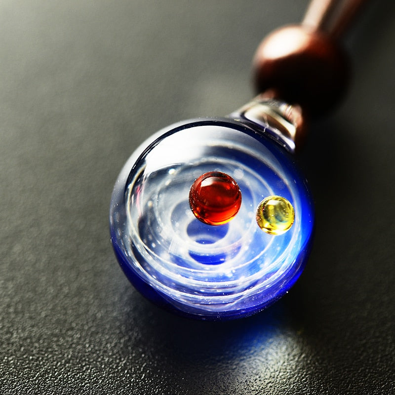 Schitterende Ketting met Handgeblazen Glashanger - Kettinghanger - Heelal - Sterren