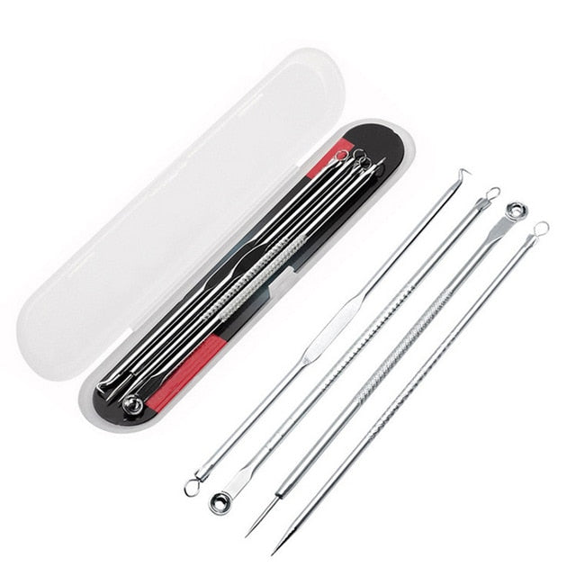Professionele 4 Delige Mee-eters & Acne Verwijderen Set | Comedonenlepels in luxe opbergcase