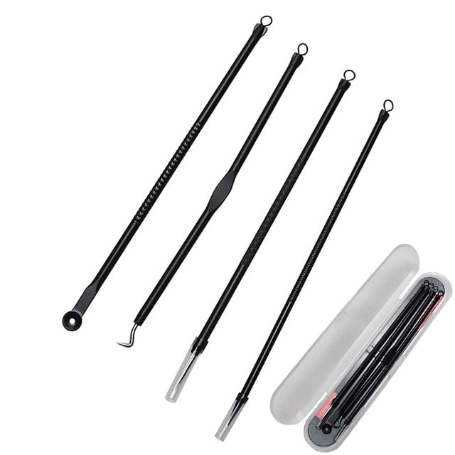 Professionele 4 Delige Mee-eters & Acne Verwijderen Set | Comedonenlepels in luxe opbergcase