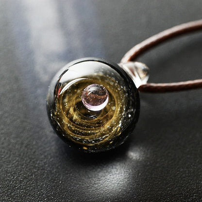 Schitterende Ketting met Handgeblazen Glashanger - Kettinghanger - Heelal - Sterren