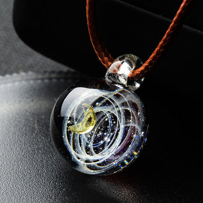 Schitterende Ketting met Handgeblazen Glashanger - Kettinghanger - Heelal - Sterren