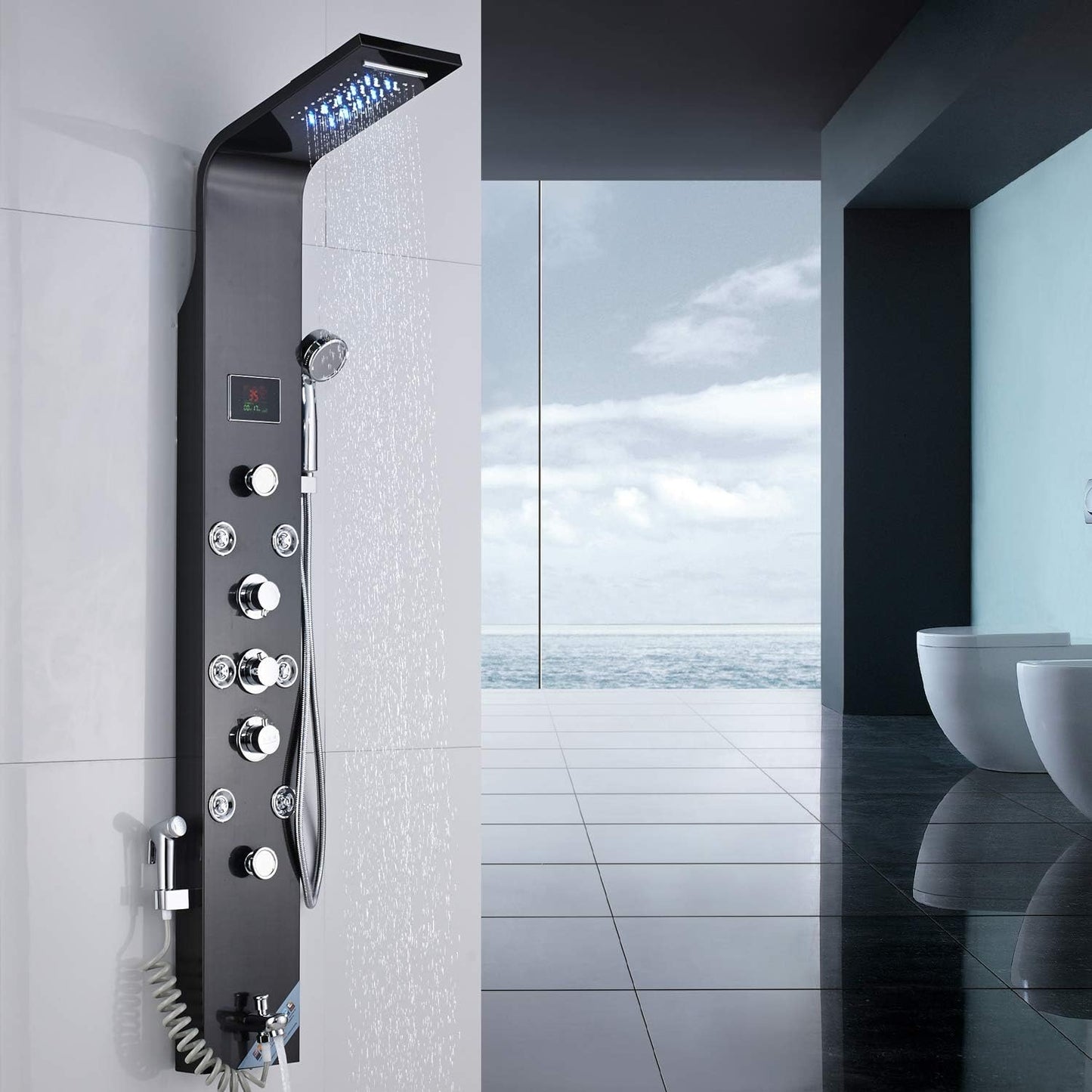 Douchepaneel Wellnessdouche VoordeelPaleis - Noir met hand- en voetendouche LCD Premium mat zwart