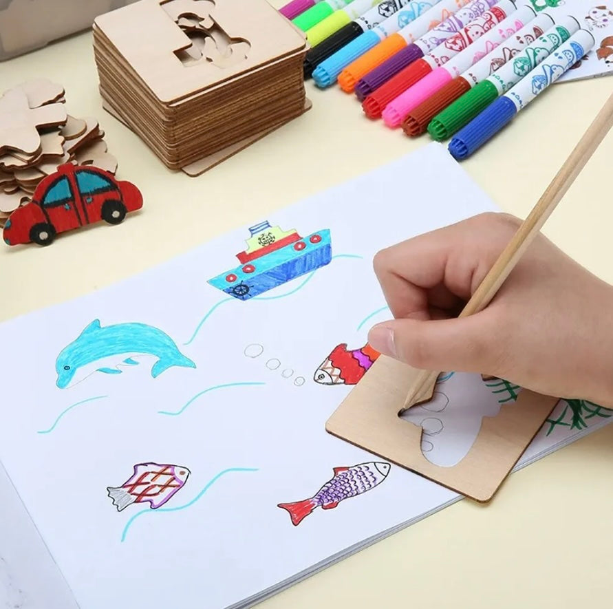 Tekensjablonen – Educatieve Houten Stencils, Set van 20 – Veilig en Duurzaam voor Creatieve Ontwikkeling