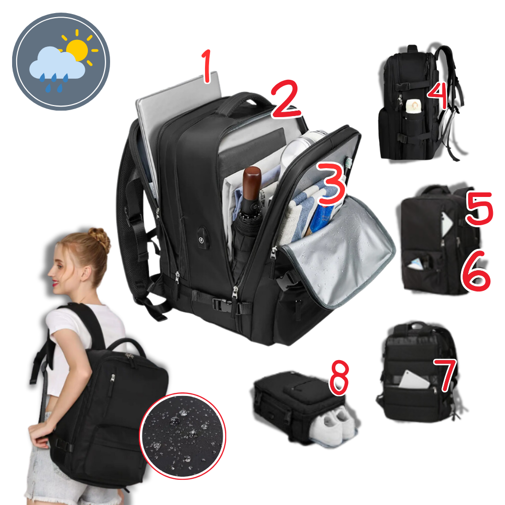 Norvo Waterdichte USB Rugzak – Reistas met Diefstalbeveiliging & Schoenenvak (35L)